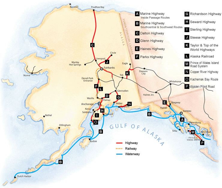 Alaska's Road System & Marine Highway System
Map